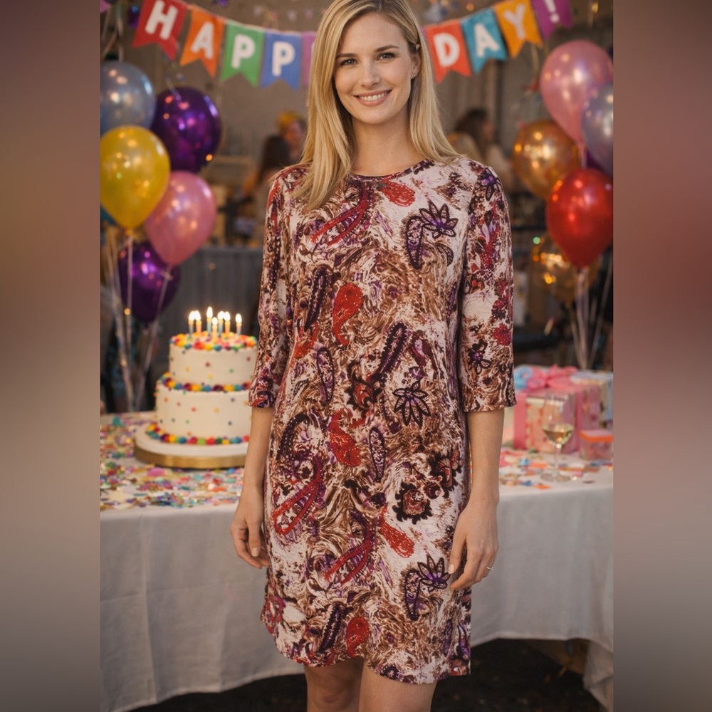 Kut from the Kloth Red and Brown Floral Dress